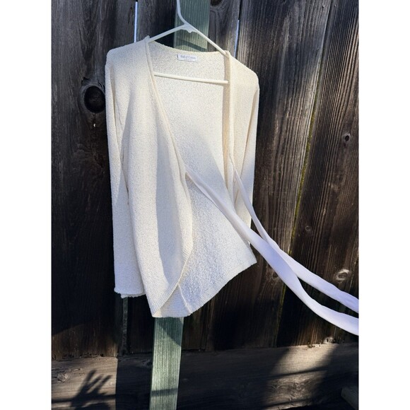 Ball of Cotton Knit Tie-Front Cardigan Cream 100% Rayon Large Made in USA - Picture 6 of 16
